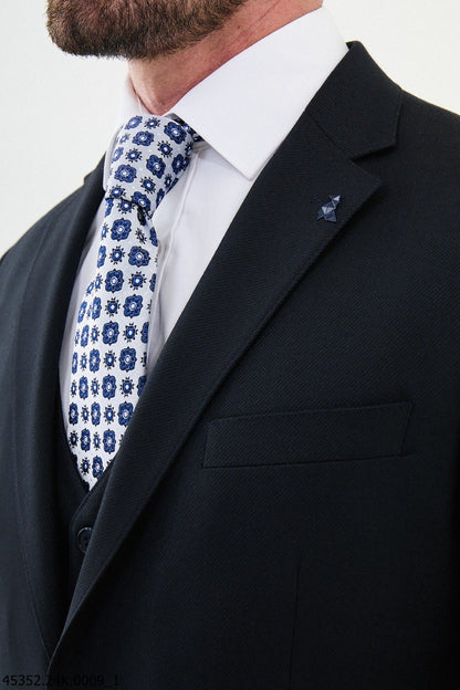 Brabion Diego Dark Blue 3 Piece Notch Lapel Wool Suit for Modern Men