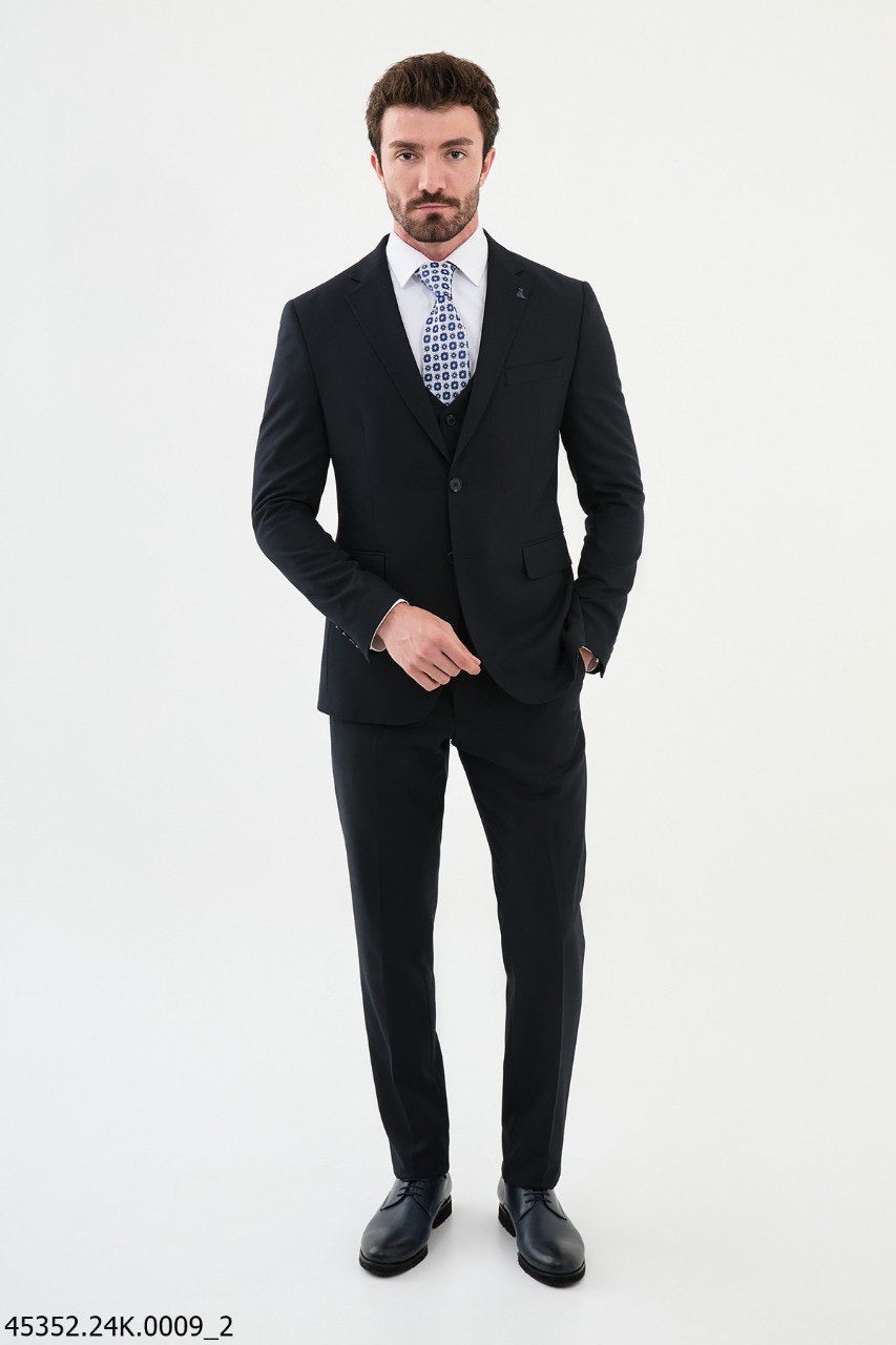 Brabion Diego Dark Blue 3 Piece Notch Lapel Wool Suit for Modern Men