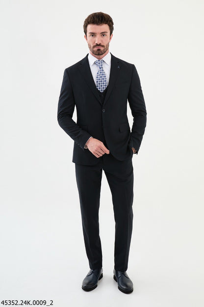 Brabion Diego Dark Blue 3 Piece Notch Lapel Wool Suit for Modern Men