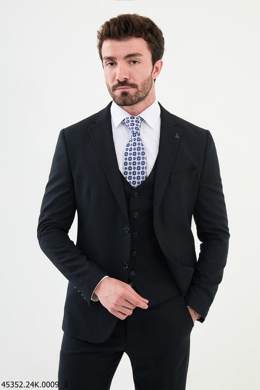 Brabion Diego Dark Blue 3 Piece Notch Lapel Wool Suit for Modern Men
