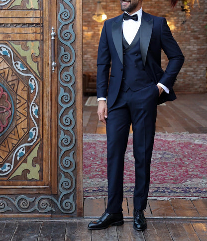 Navy Slim-Fit Tuxedo 3-Piece - BRABION