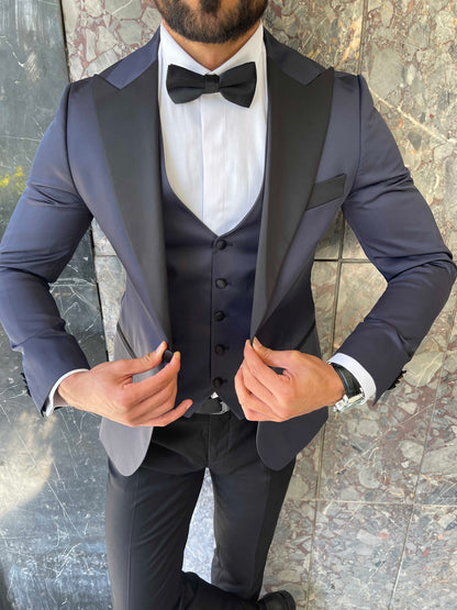 Navy Slim-Fit Tuxedo 3-Piece - BRABION