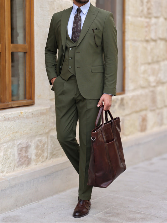 Khaki Modern-Fit Suit 3-Piece VIOSSI