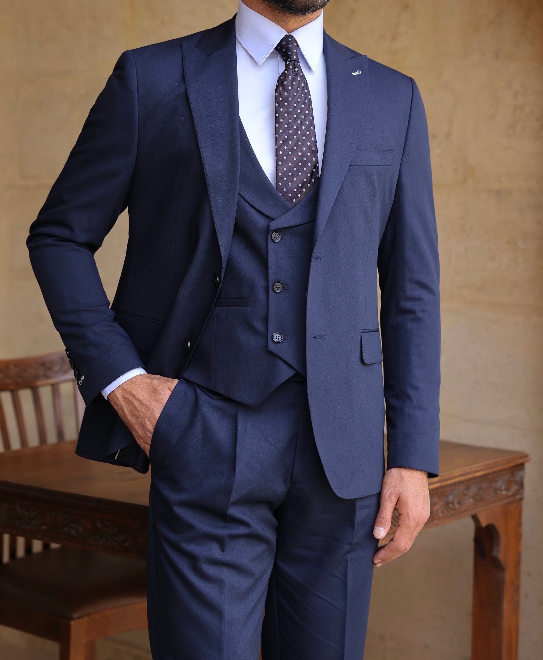 Navy Modern-Fit Suit 3-Piece VIOSSI