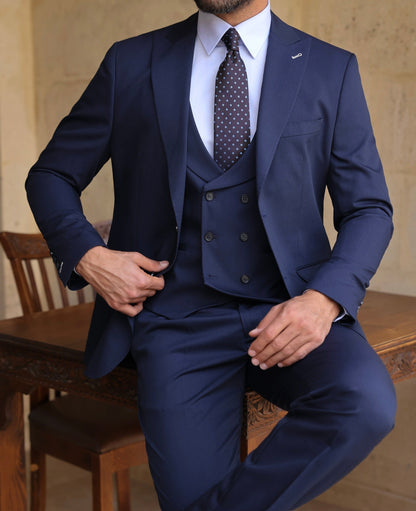 Navy Modern-Fit Suit 3-Piece VIOSSI