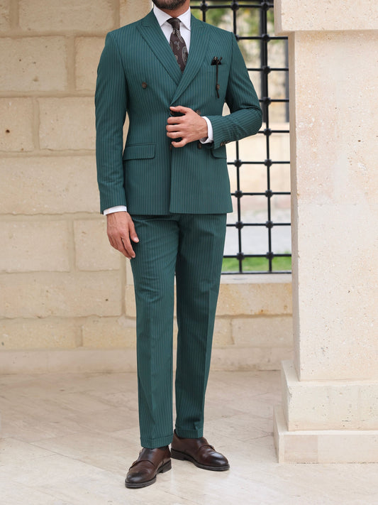 Green Striped Double Breasted Suit 2-Piece VIOSSI