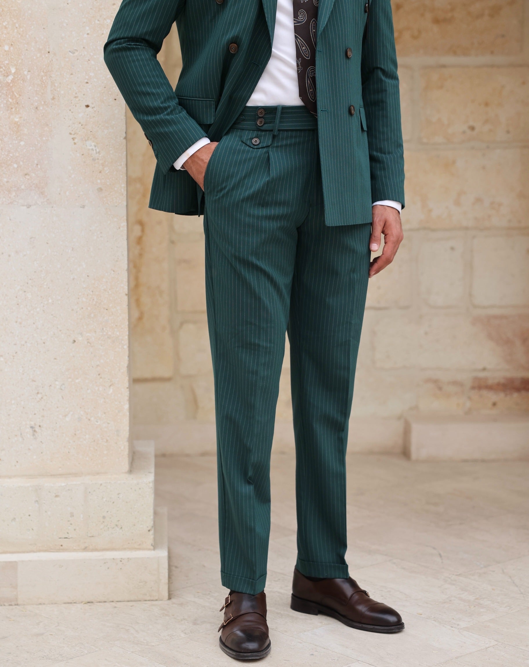 Green Striped Double Breasted Suit 2-Piece VIOSSI