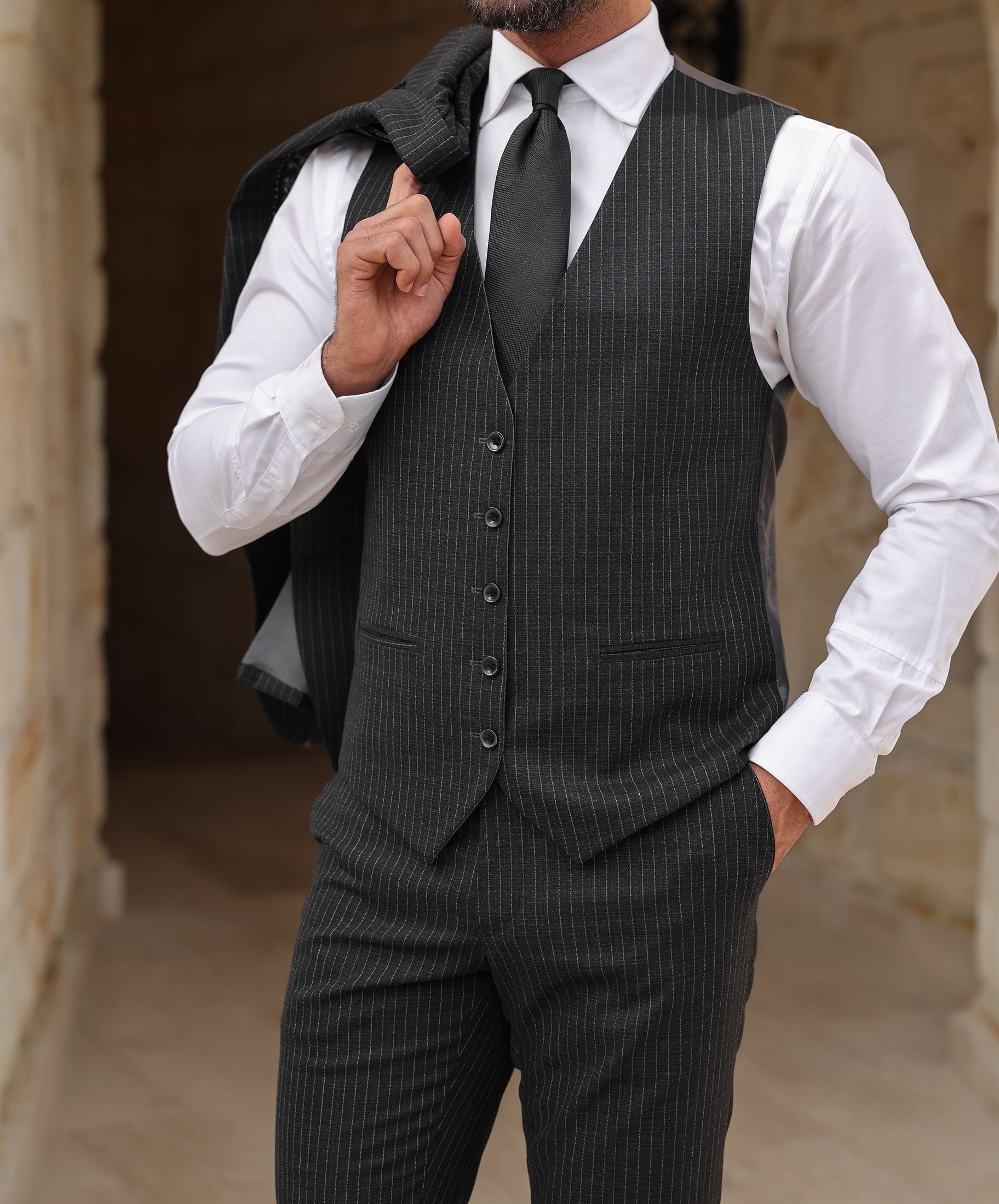 Black Double-Sided Vest Suit 3-Piece VIOSSI