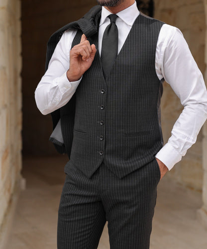 Black Double-Sided Vest Suit 3-Piece VIOSSI