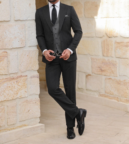 Black Double-Sided Vest Suit 3-Piece VIOSSI