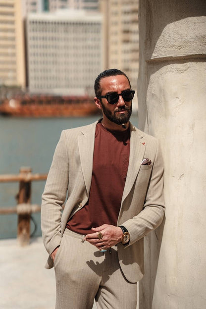 Coastal Dune Beige Mono Collar Suit