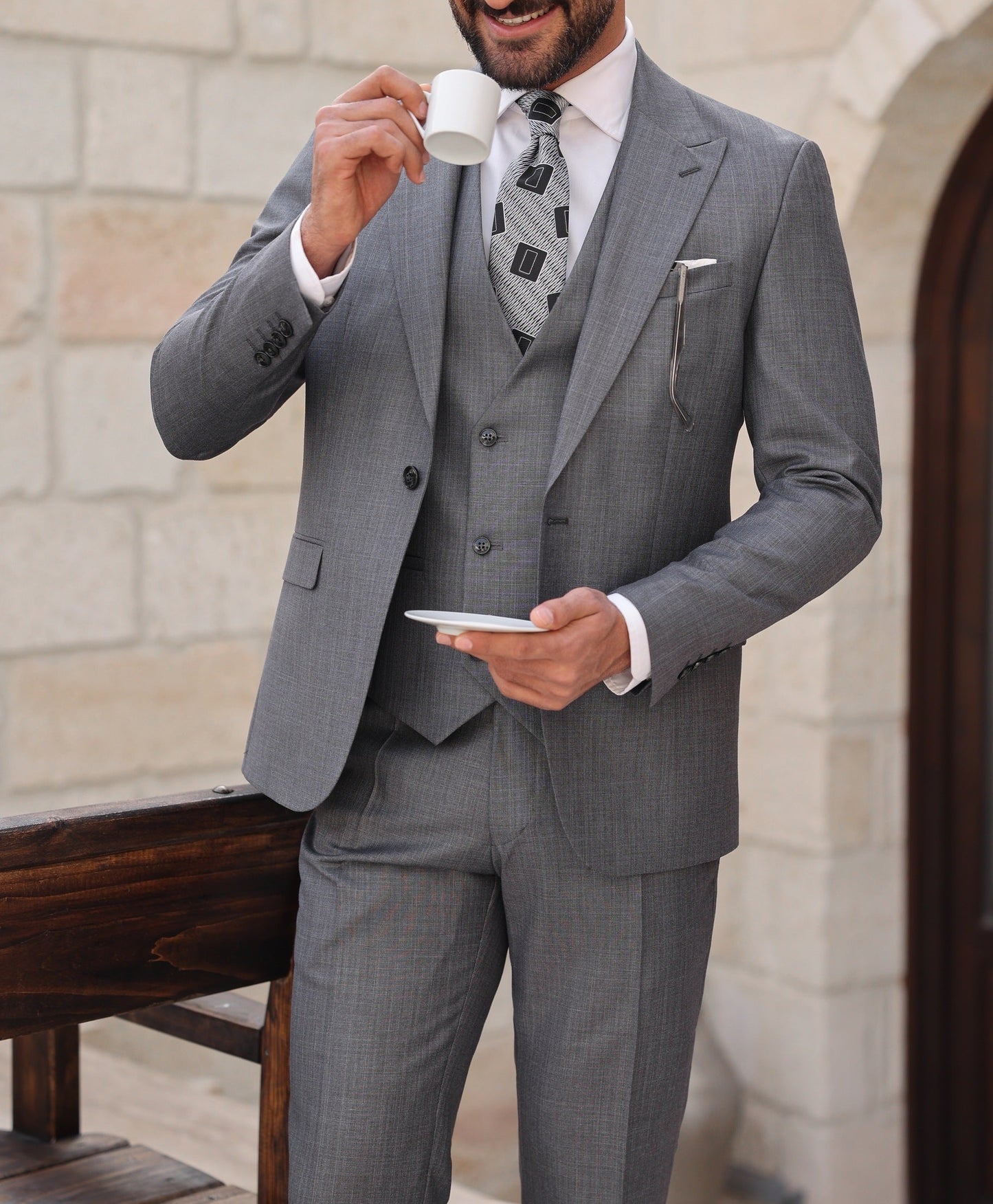 Grey Slim-Fit Suit 3-Piece VIOSSI