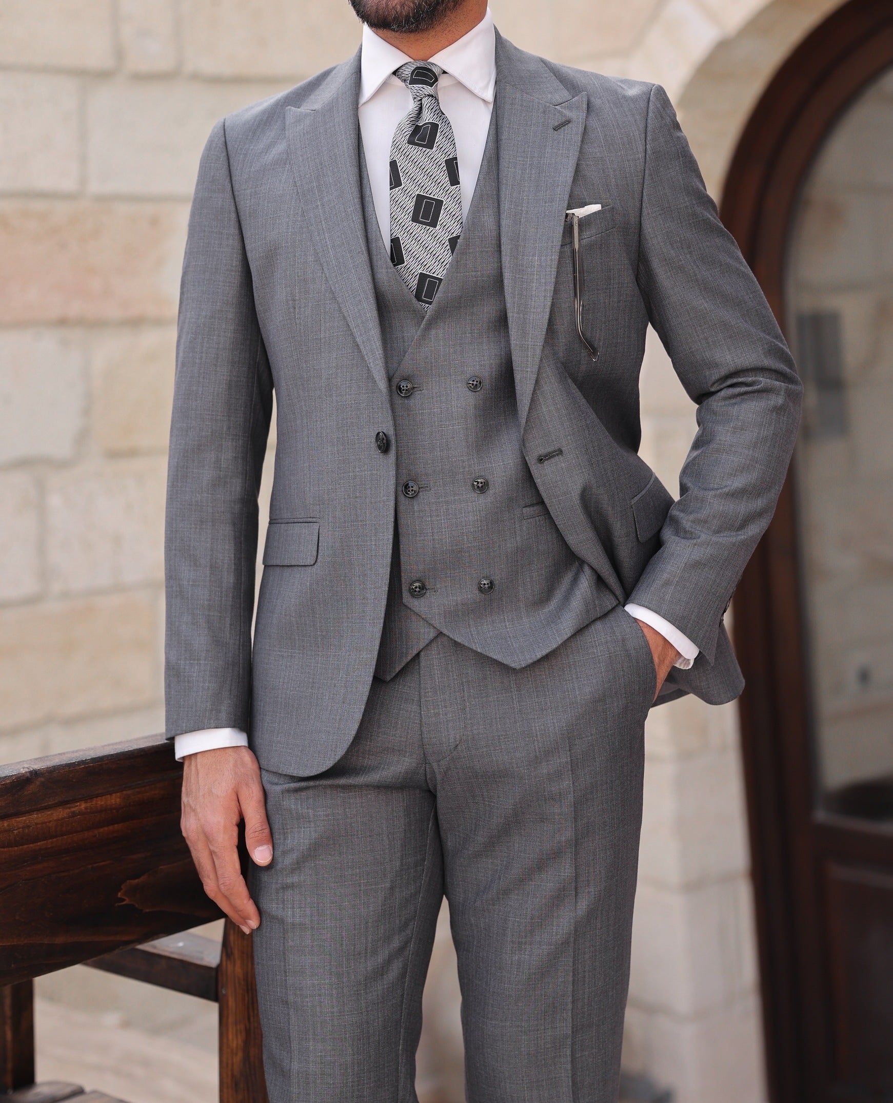 Grey Slim-Fit Suit 3-Piece VIOSSI