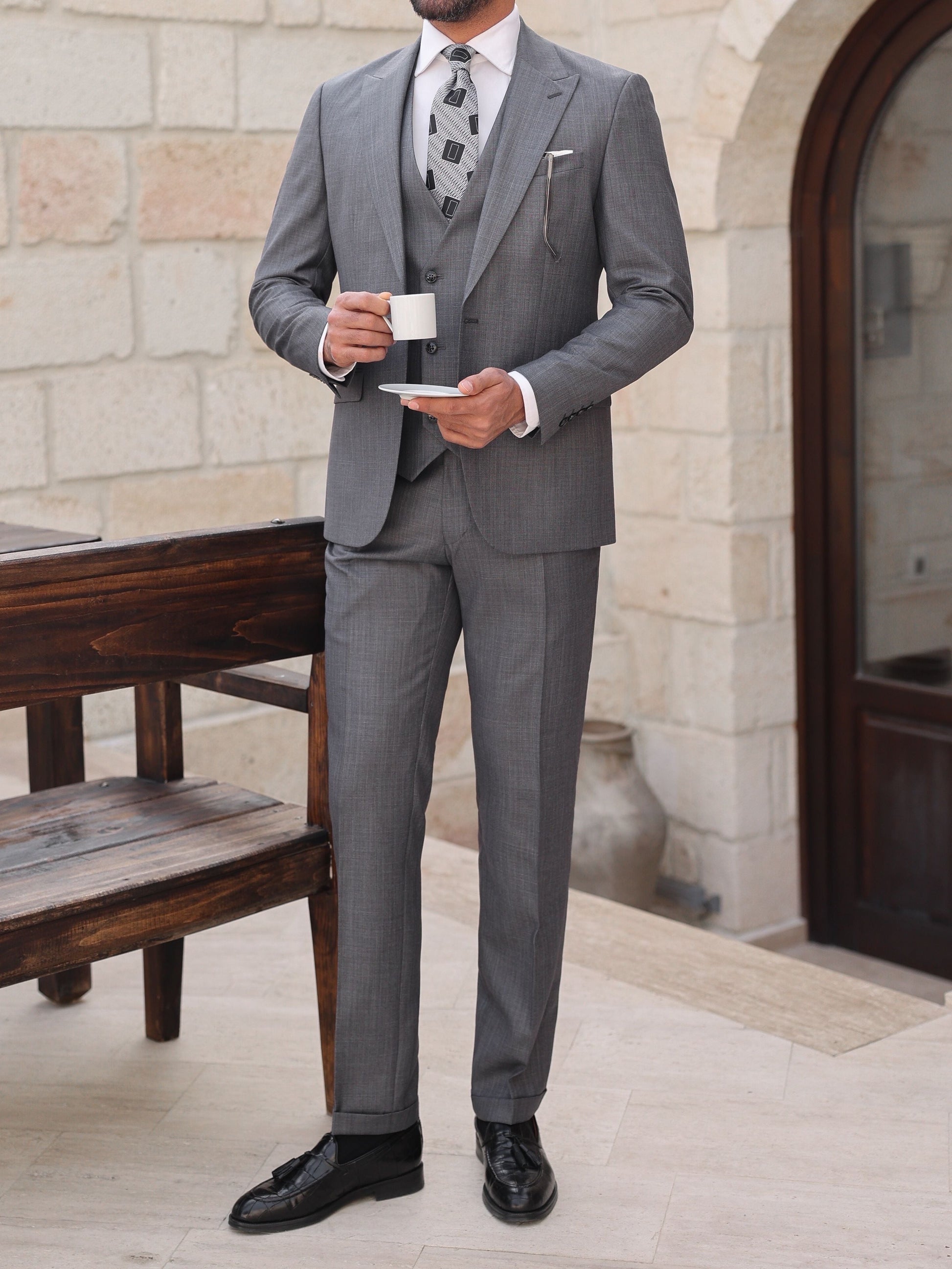 Grey Slim-Fit Suit 3-Piece VIOSSI