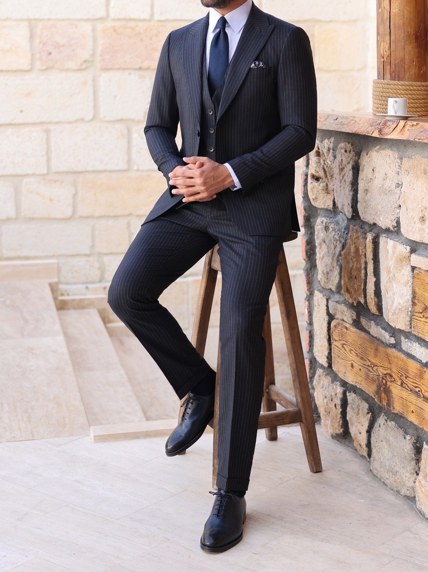 Navy Double-Sided Vest Suit 3-Piece VIOSSI