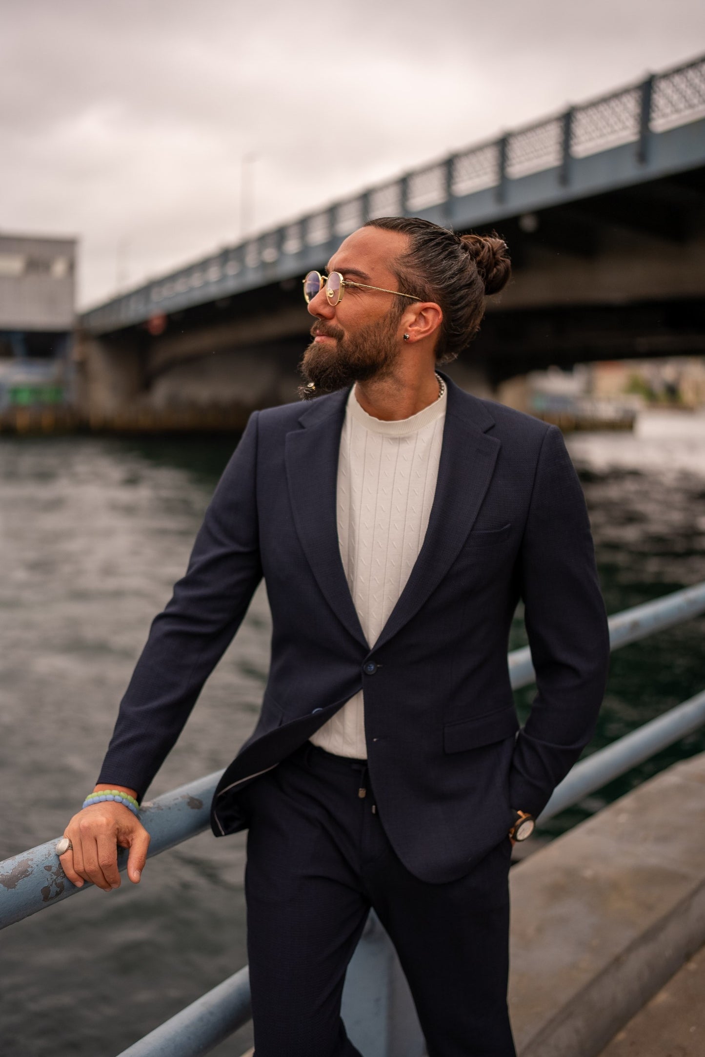 Monaco Navy Blue Mono-Collar Summer Suit