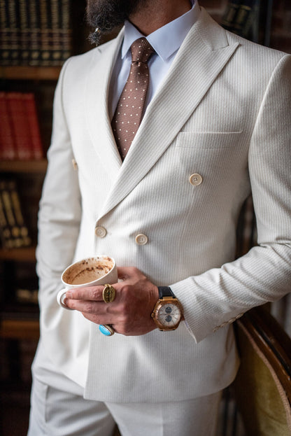 Brabion Double-Breasted Beige Men's Suit