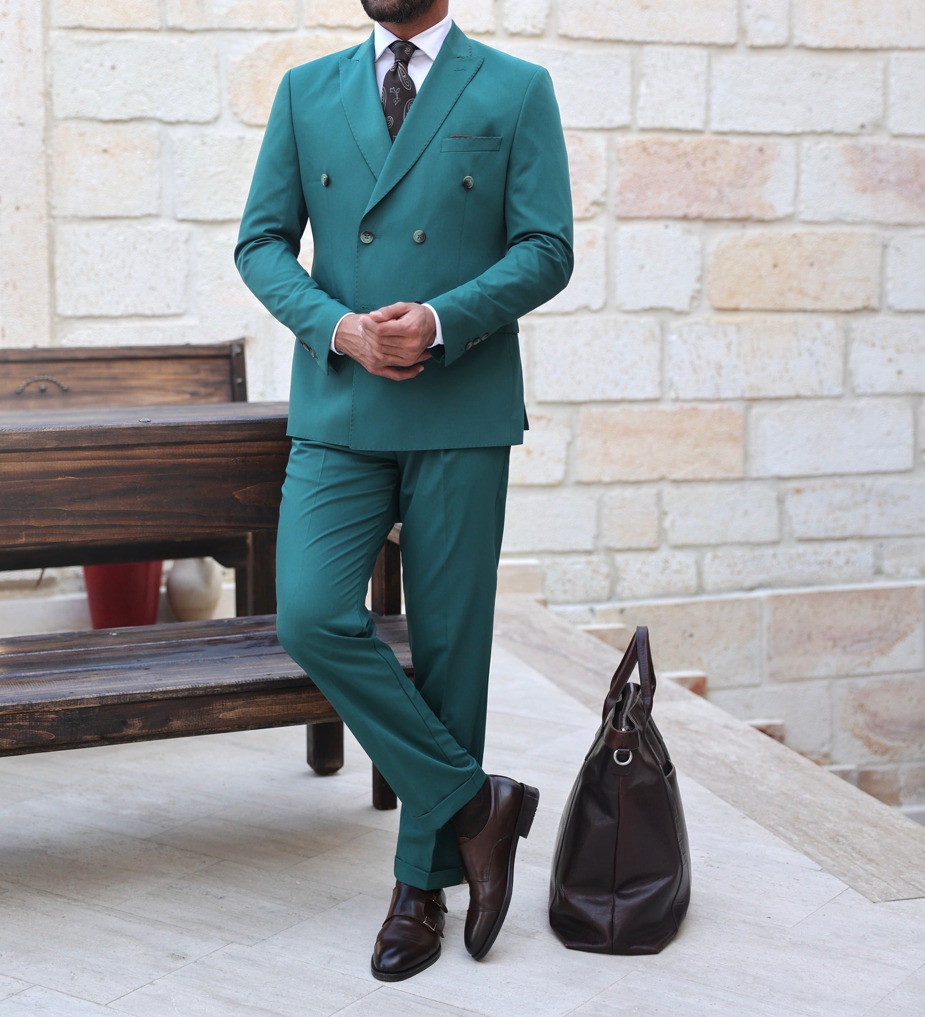 Green Double Breasted Suit 2-Piece VIOSSI