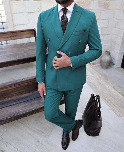Green Double Breasted Suit 2-Piece VIOSSI