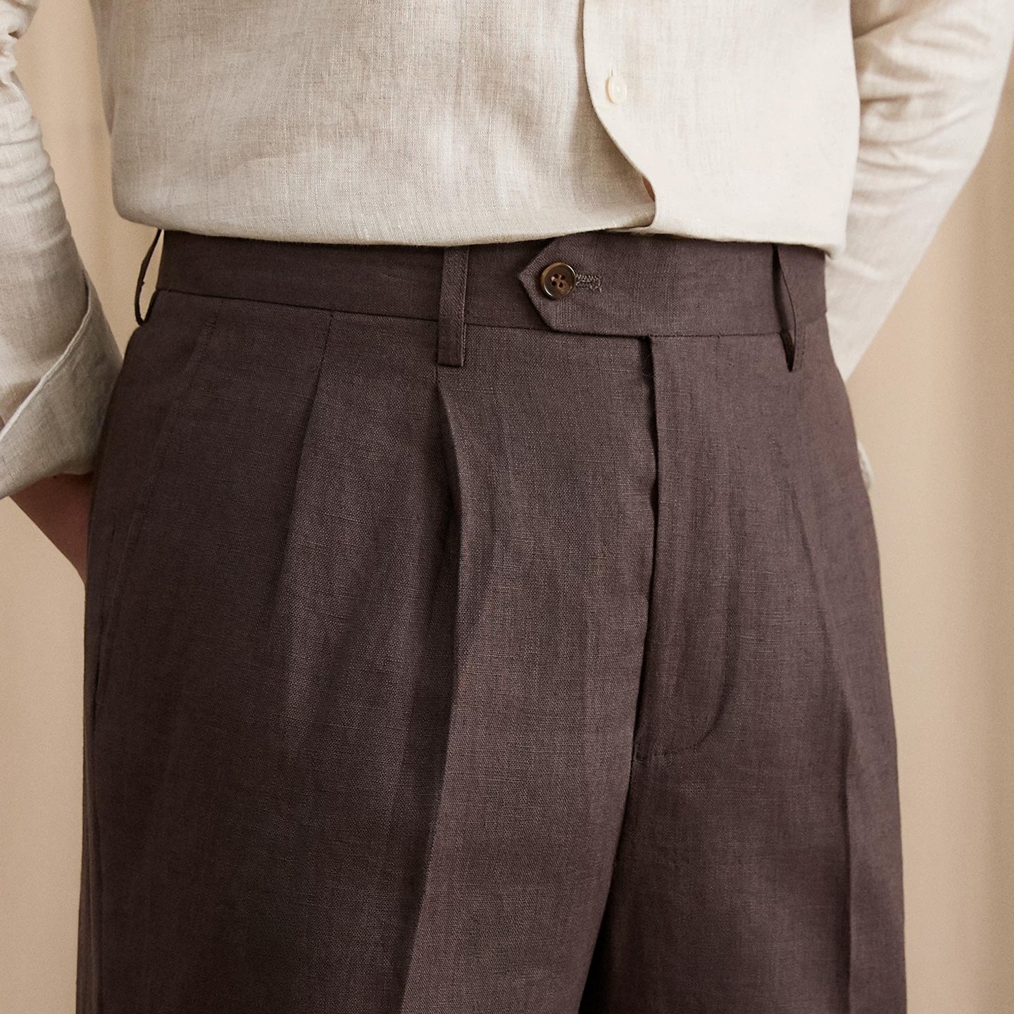 Men's Summer Breathable Pure Linen High-Waisted Trousers