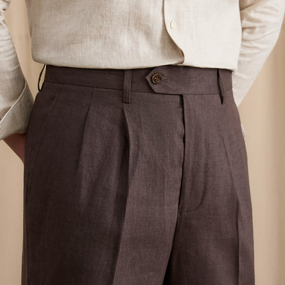 Men's Summer Breathable Pure Linen High-Waisted Trousers