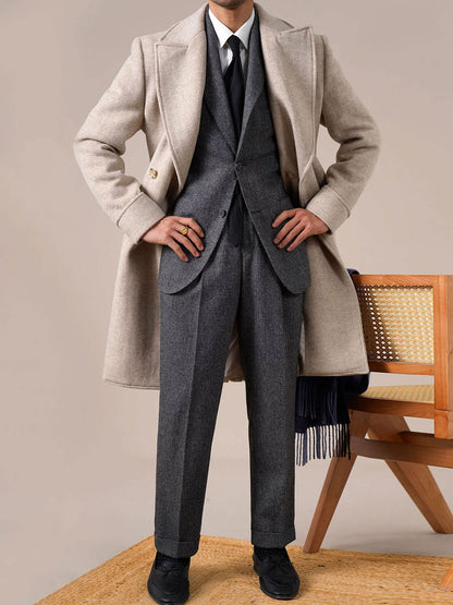 Mens Double-Breasted Ulster Collar Wool Coat - BRABION