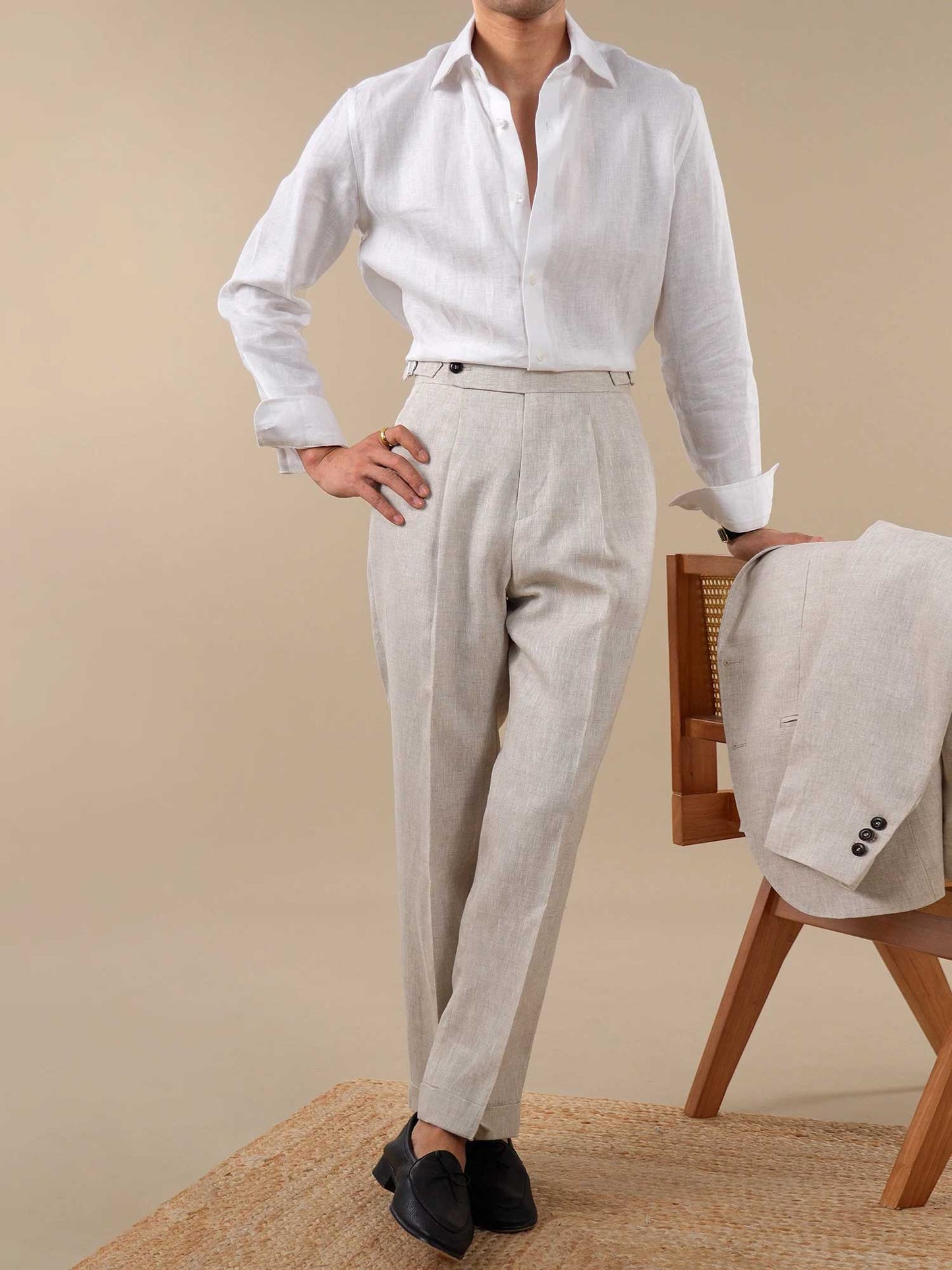 Neapolitan Style Summer Breathable Pure Linen Trousers For Men BRABION