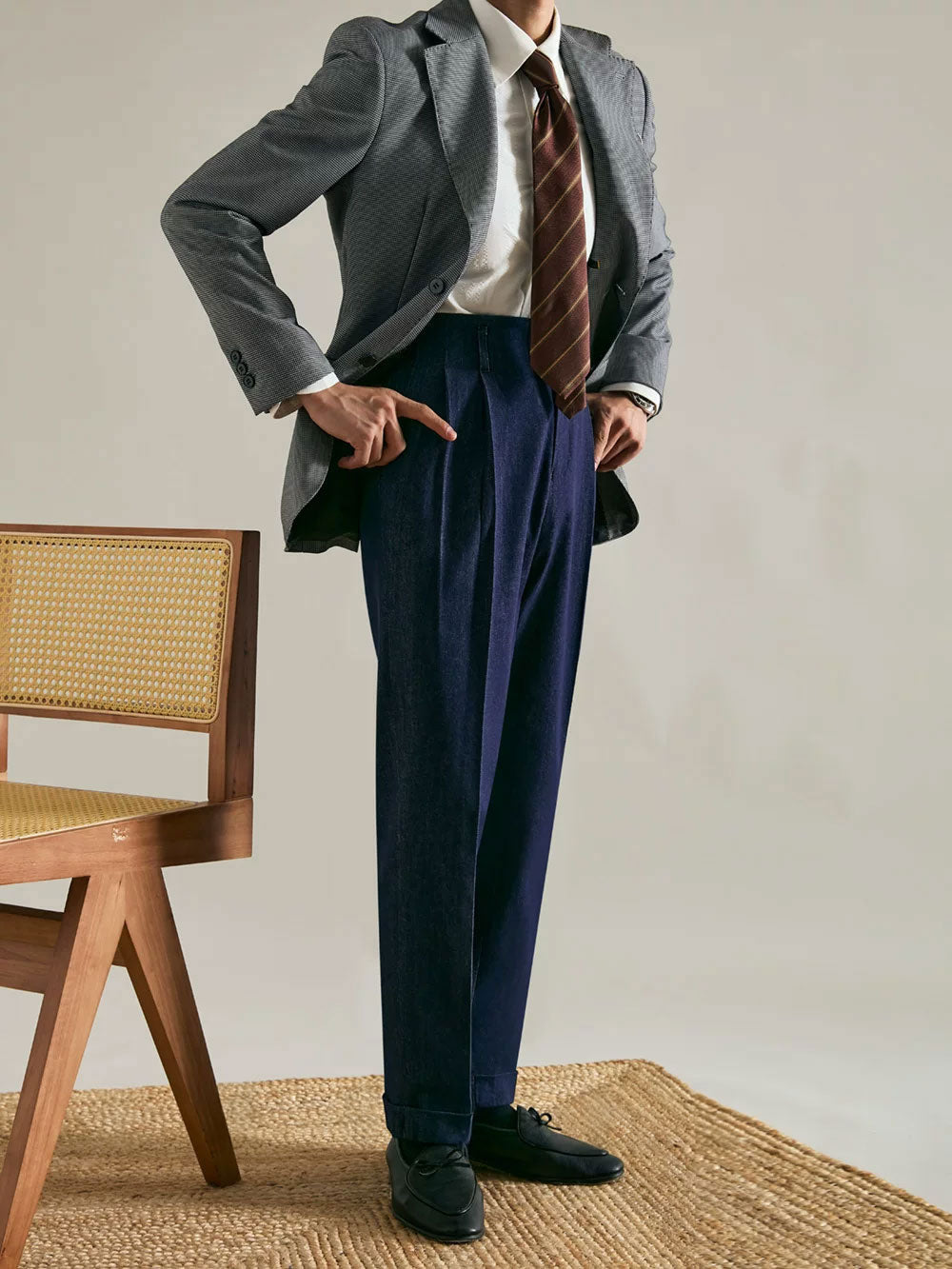Men’s Double-Pleated Straight-Leg Vintage Jeans - BRABION