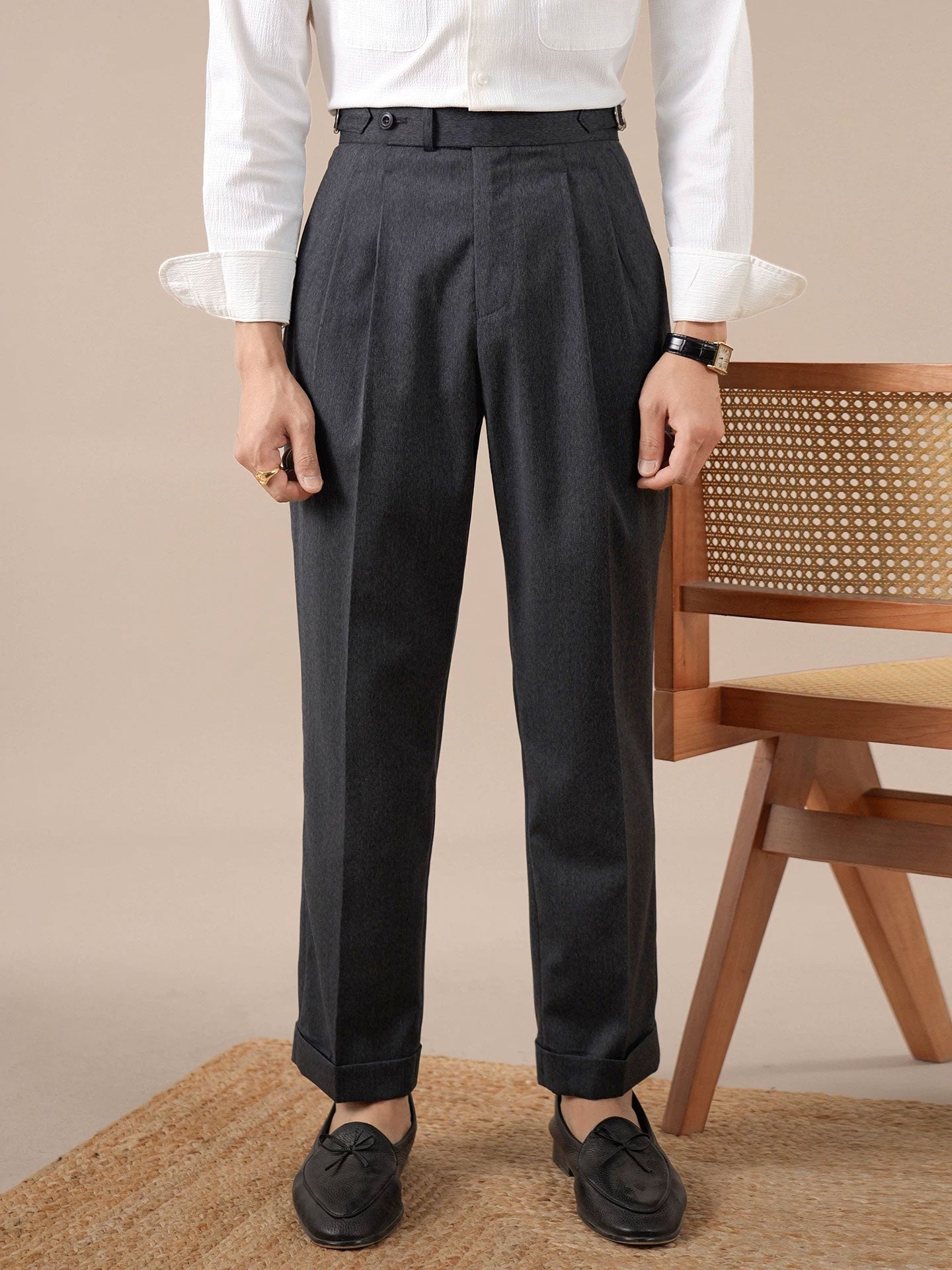 Italian Neapolitan High-Waisted Double-Pleat Men's Trousers - BRABION