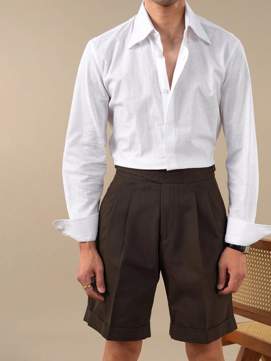 Vintage High-Waist Double-Pleat Straight-Leg Men's Shorts