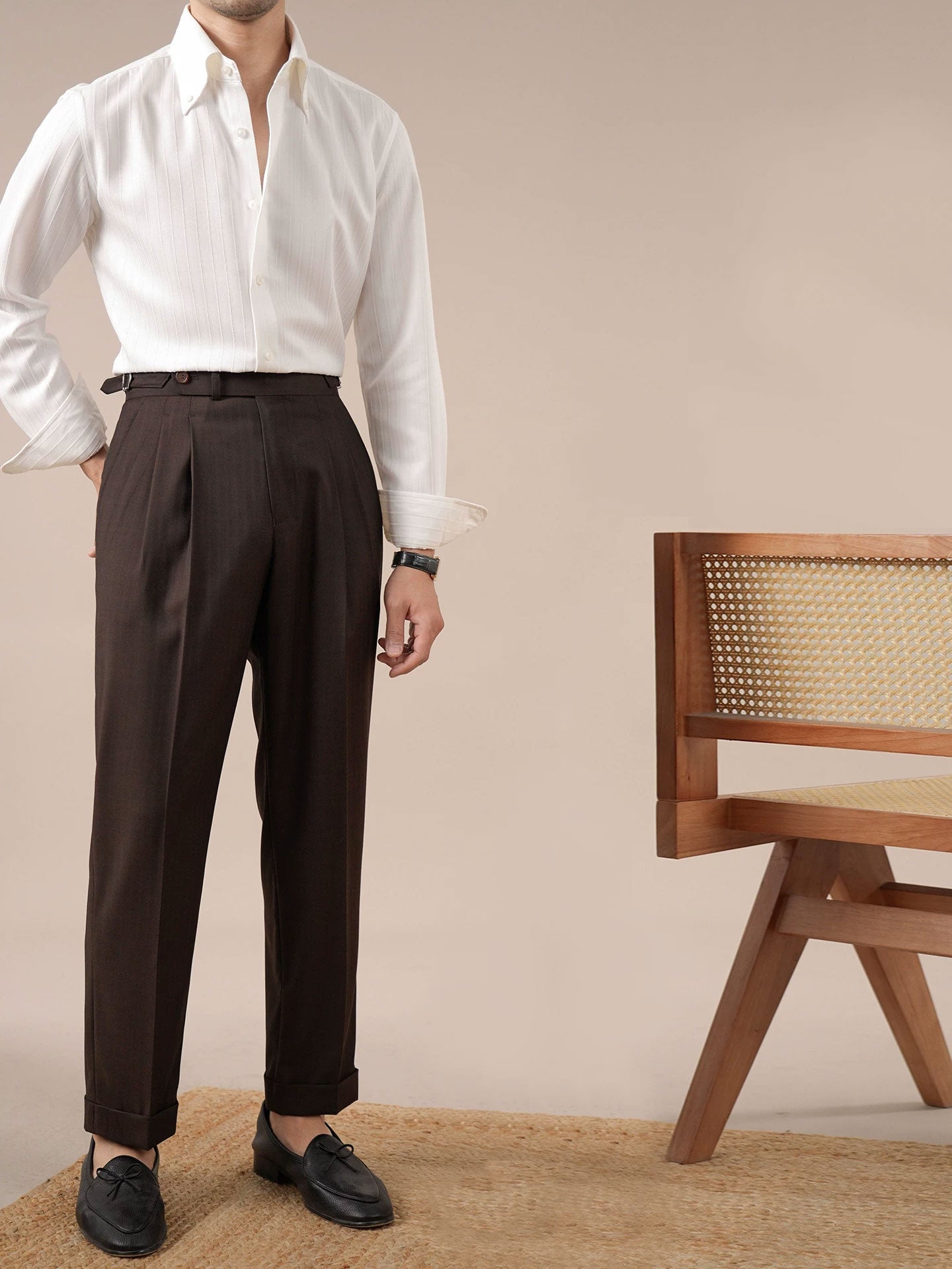 Italian Neapolitan High-Waisted Double-Pleat Men's Trousers - BRABION
