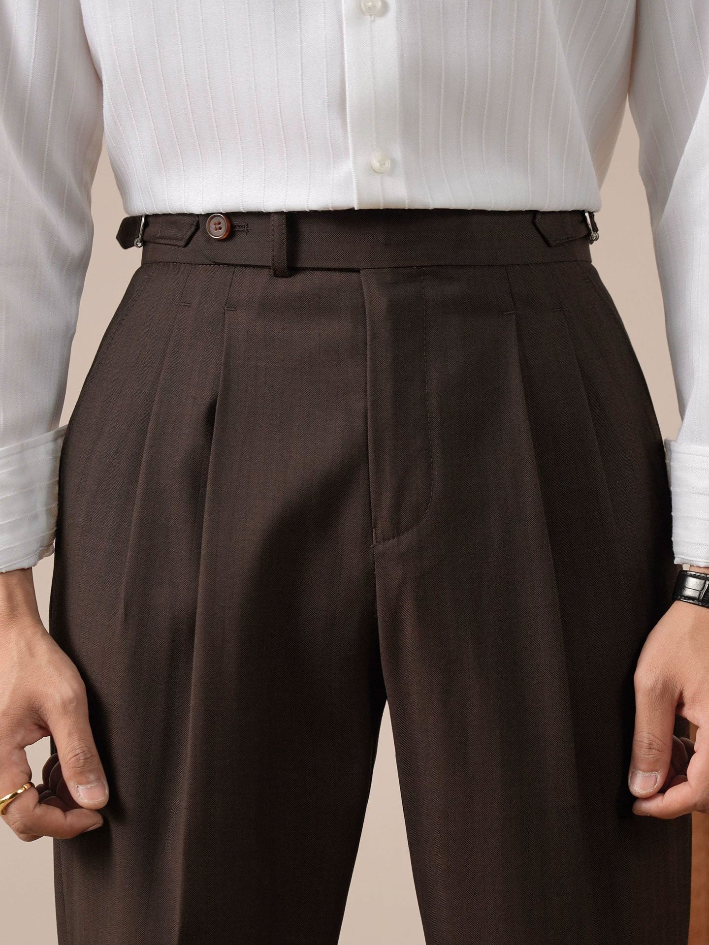 Italian Neapolitan High-Waisted Double-Pleat Men's Trousers - BRABION