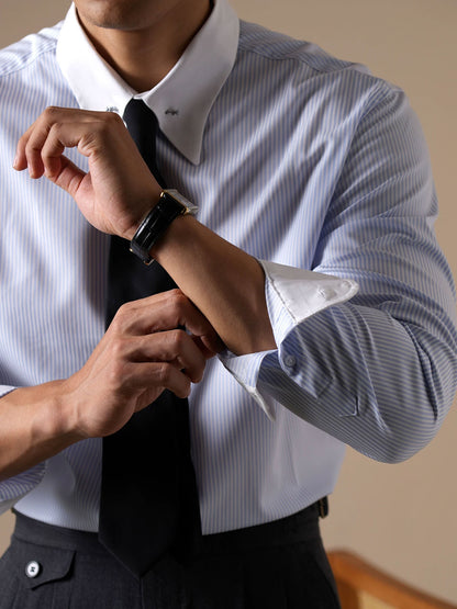 Men’s Wrinkle-Free Modal Patchwork Striped Dress Shirt