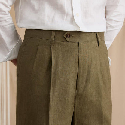 Men's Summer Breathable Pure Linen High-Waisted Trousers