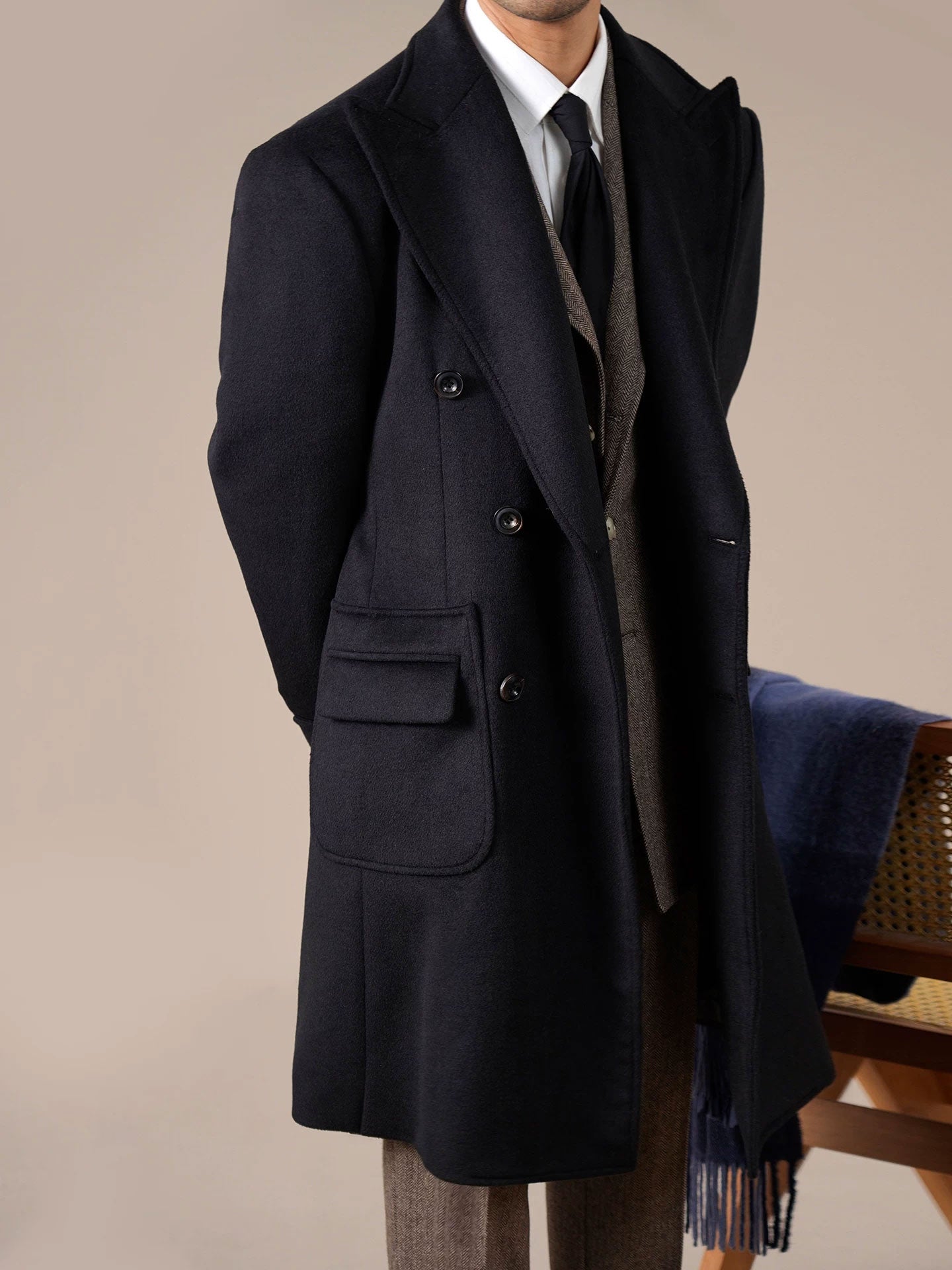 Men's Double-Breasted Wool Overcoat - BRABION