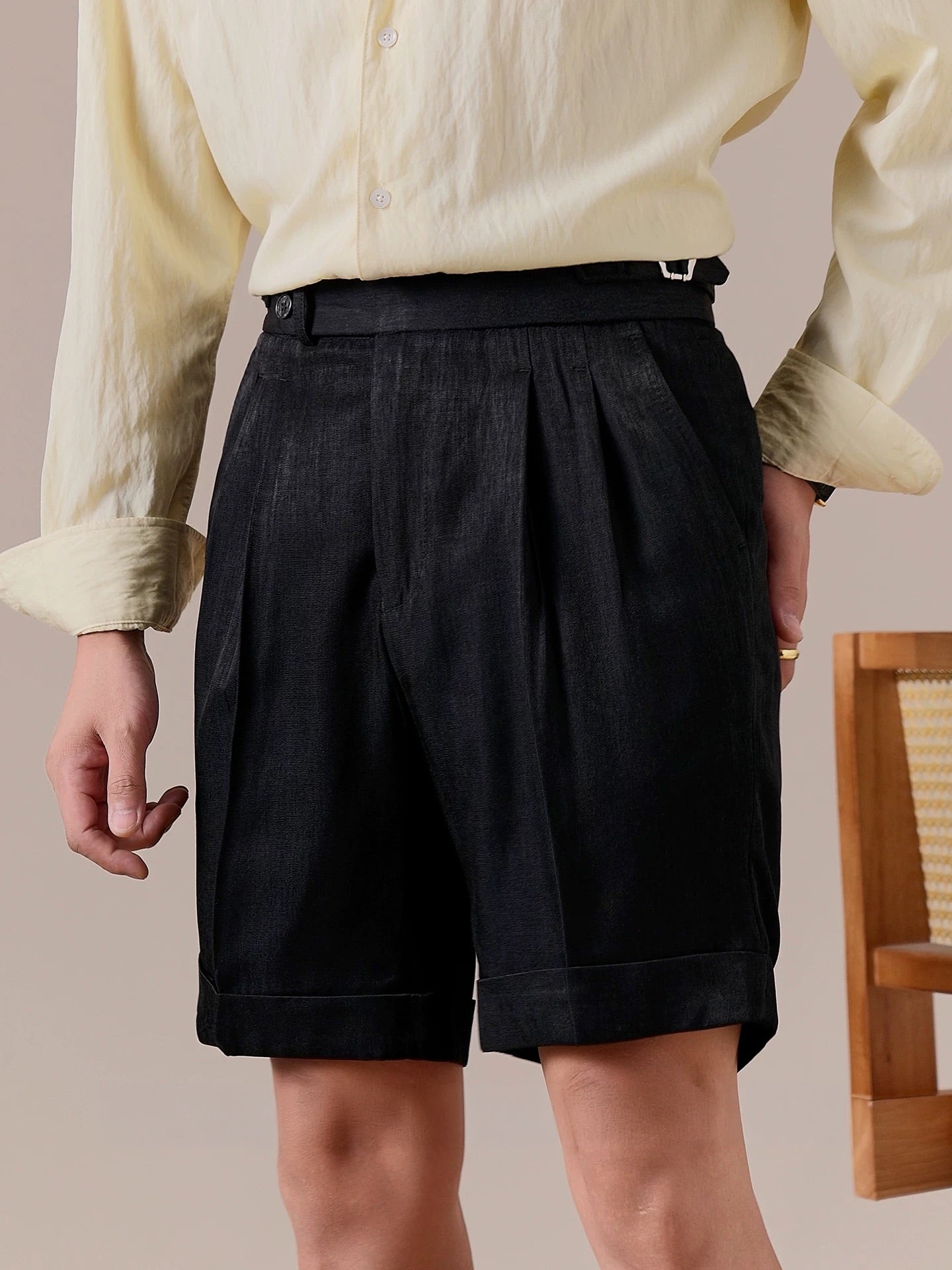 High-Waisted Double-Pleat Non-Iron Summer Suit Shorts for Men
