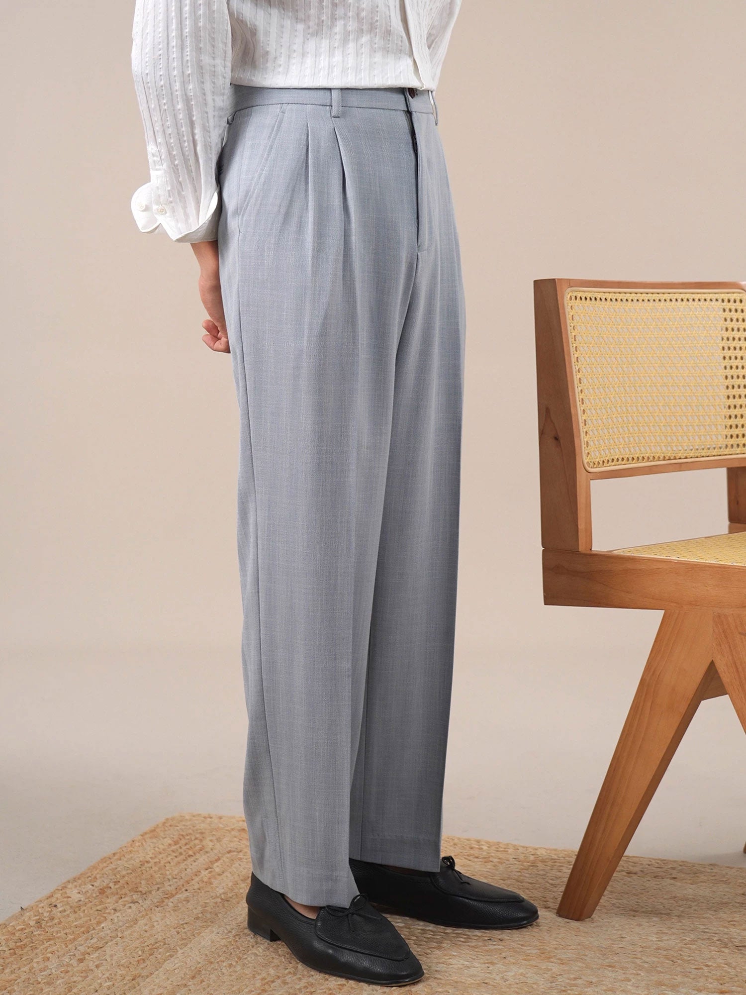 Men’s Sky Blue Double-Pleat Dress Pants BRABION