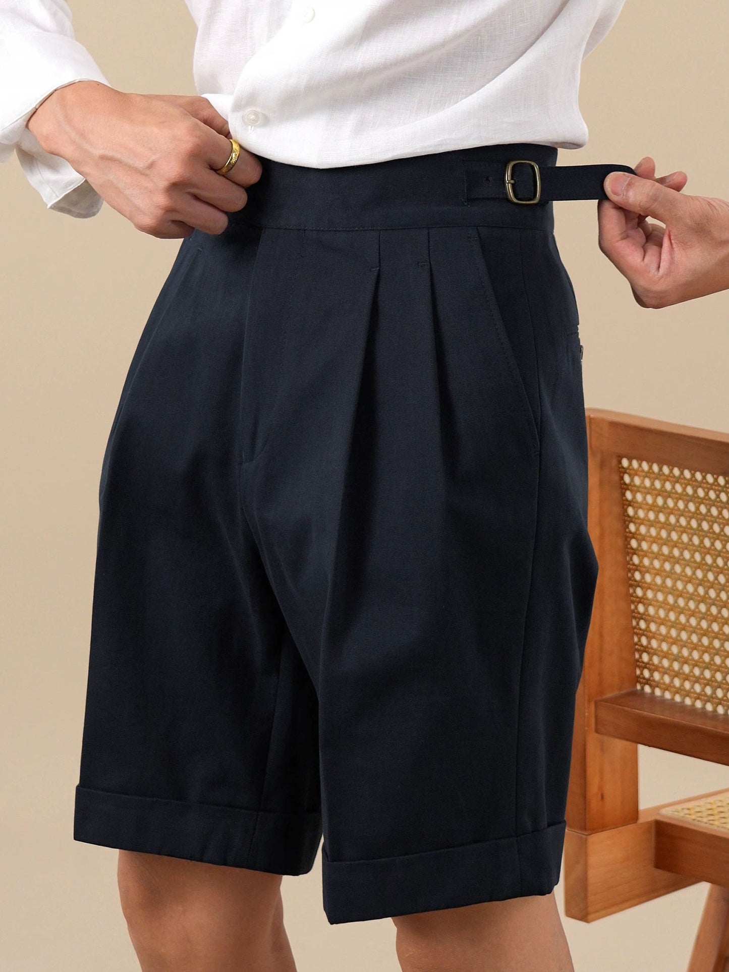 Italian Double-Pleat Men's Gurkha Cotton Casual Shorts