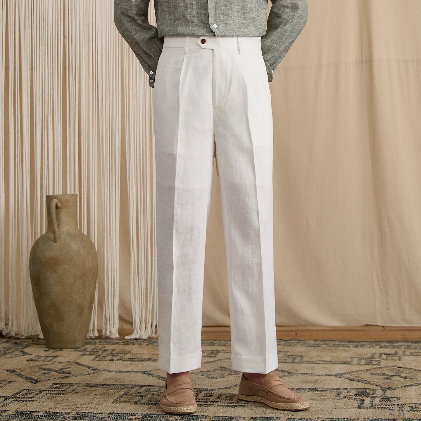 Men's Summer Breathable Pure Linen High-Waisted Trousers