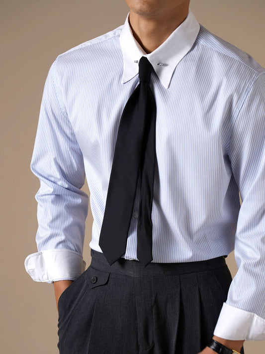 Men’s Wrinkle-Free Modal Patchwork Striped Dress Shirt
