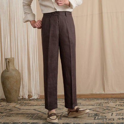 Men's Summer Breathable Pure Linen High-Waisted Trousers