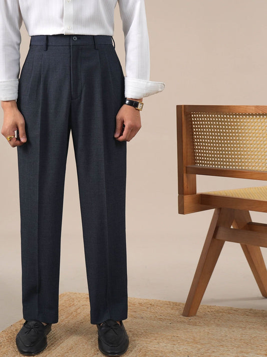 Men’s Denim Blue Slim-Fit Straight-Leg Dress Pants BRABION