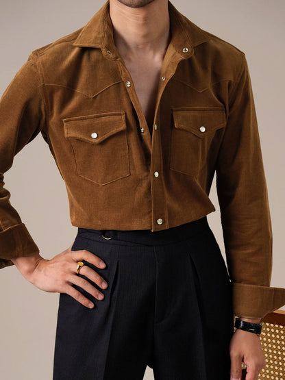 Men’s Corduroy Cotton Dress Shirt — Italian Spread Collar