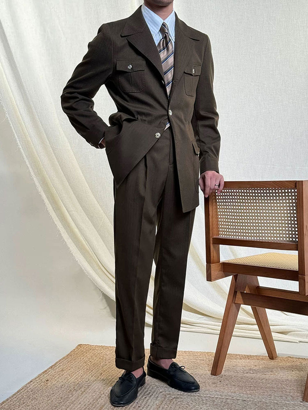 Men's Slim Fit Linen Jacket with Suit Collar - BRABION