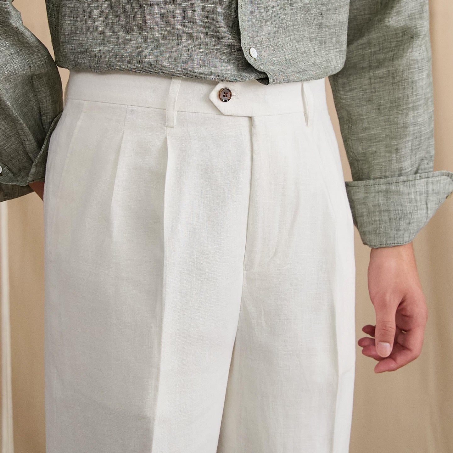Men's Summer Breathable Pure Linen High-Waisted Trousers