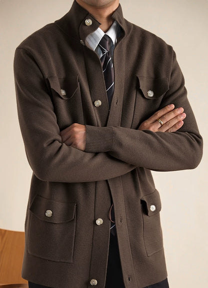 Men's Knit Hunting Stand Collar Jacket - BRABION