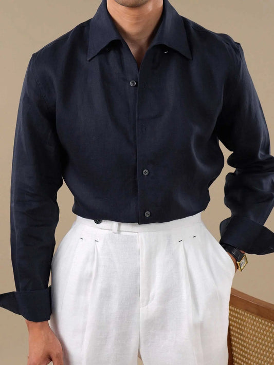 Men's Italian One-Piece Collar Linen Breathable Dress Shirt BRABION