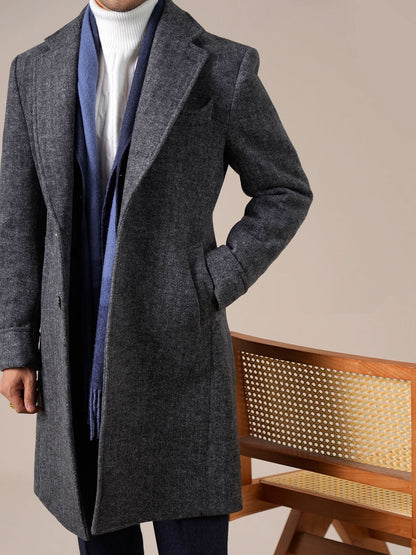 Mens Wool Mid-Length Chester Coat - BRABION