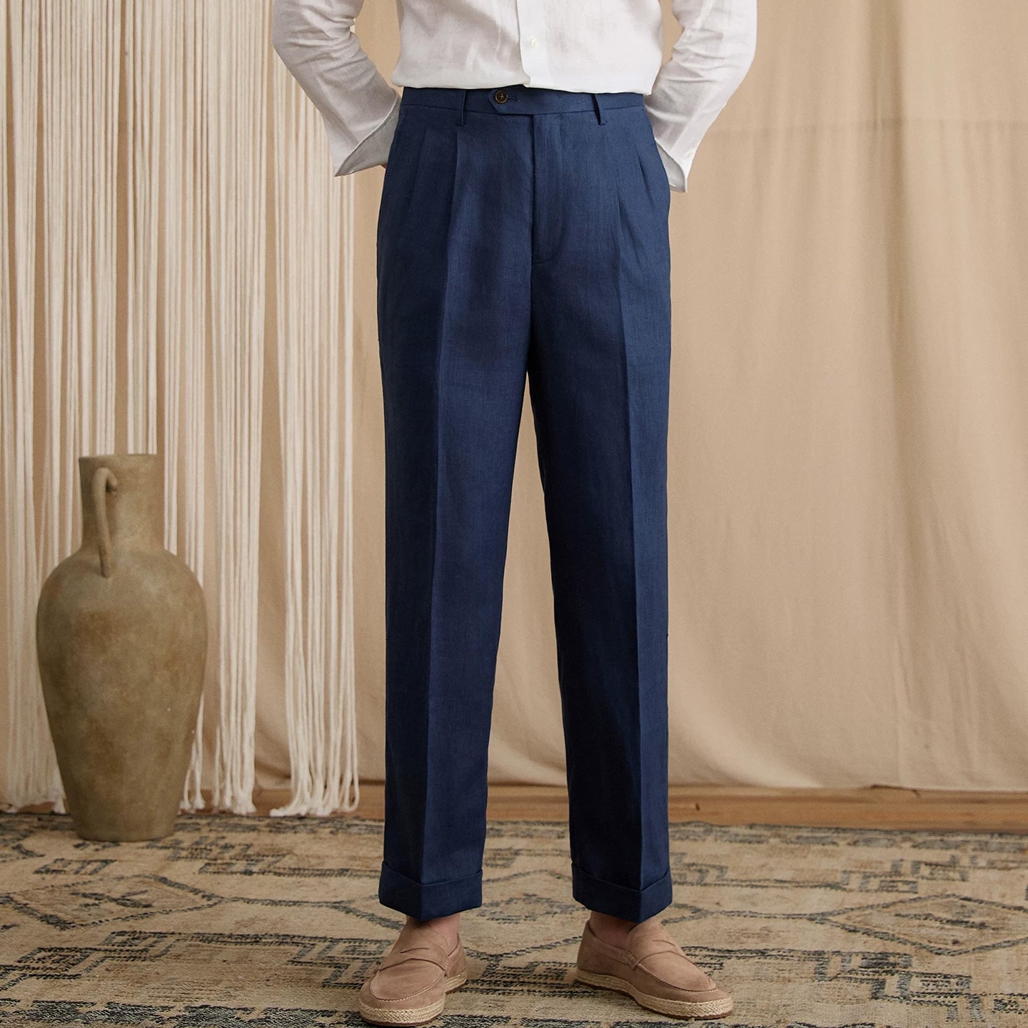 Men's Summer Breathable Pure Linen High-Waisted Trousers