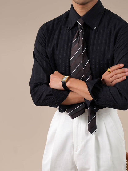 Italian Stripe Button-Up Collar Men's Dress Shirt - BRABION